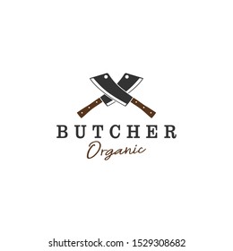 Butcher's logo or slaughterhouse logo with two large sharp knife elements.