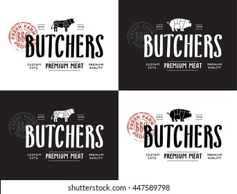 Butchers produce. Lettering label 