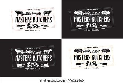 Butchers produce. Lettering label and logotype