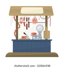 Butchers shop icon in flat design. Vector illustration