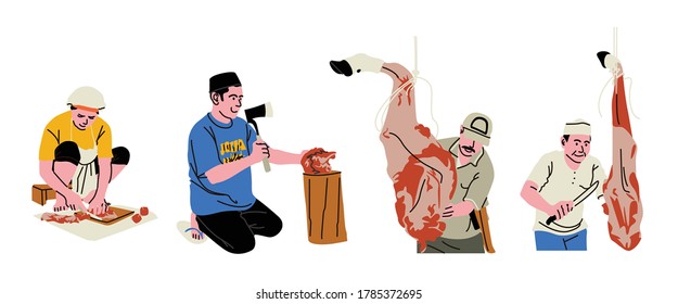 Butchers are tasked with slaughtering up to cut sacrificial meat during Eid al-Adha. Butchers are not only men, but women can too. Usually, the meat will be distributed to Muslims in the area