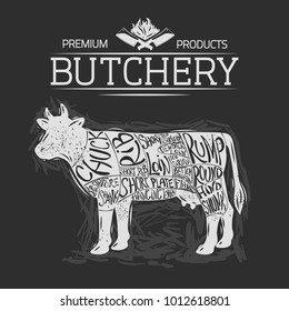Butchery diagram.Lettering.Vector illustration.