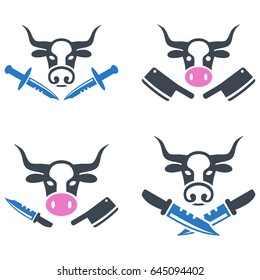 Butchery flat vector pictograph collection. An isolated icons on a white background.