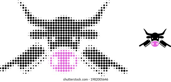 Butchery halftone dot icon illustration. Halftone pattern contains round pixels. Vector illustration of butchery icon on a white background. Flat abstraction for butchery symbol.