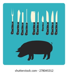 Butchery illustration over color background