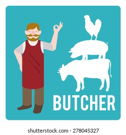 Butchery illustration over color background