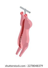 Butchery isometric icon with pork meat carcass icon on white background 3d vector illustration