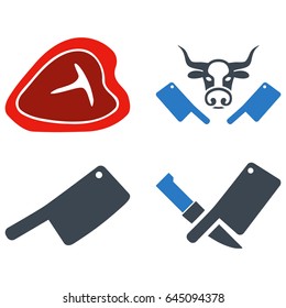 Butchery Knife flat vector pictograph collection. An isolated icons on a white background.