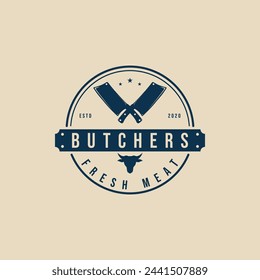 butchery knife logo vintage, butcher shop logo template with emblem vector illustration design graphic
