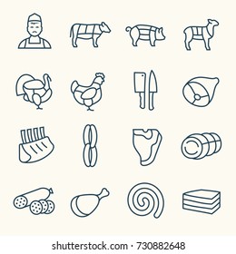 Butchery line icon set