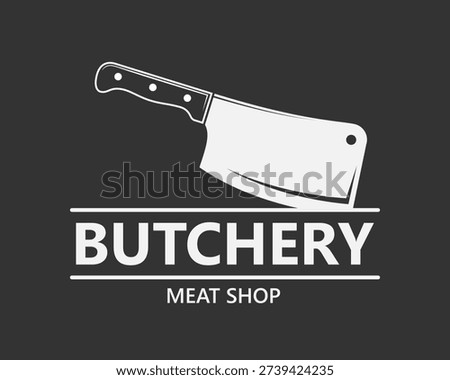 Butchery logo design template. Logo meat shop  with meat knife.  Graphic symbol isolated on black background. Vector illustration