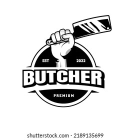 Butchery logo design template in rustic retro vintage style