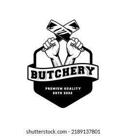 Butchery logo design template in rustic retro vintage style