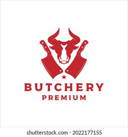 Motiv-Design-Vektorgrafik für Metzgereien mit Bullenkopf und Messersymbol