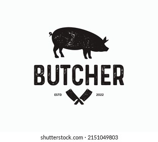 Butchery Logo, Labels, and Design Elements. Pig with Claver Icon Template.