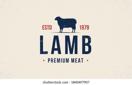 Butchery logo. Lamb, sheep logo. Emblem for poster with pig silhouette and vintage typography. Poster, logo for butcher shop, meat shop, restaurant. Vector illustration