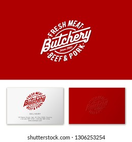 Butchery logo. Butchery premium emblem. Lettering in an oval badge. Identity, business card.