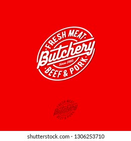 Butchery logo. Butchery premium emblem. Lettering in an oval badge Vintage signboard.