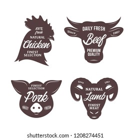 Butchery logo templates. Farm animal icons for groceries, meat stores, butcher's shops, packaging and advertising.
