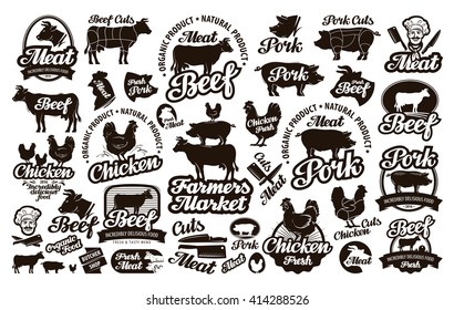 Butchery, meat. Set logos, icons, elements, labels. vector illustration