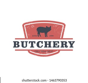 butchery only real meat shop product logo template with pork silhouette