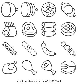 Butchery Products Line Icon Set