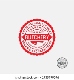 Butchery Round Stamp Label. Premium Quality Meat Sign.
