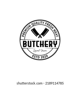 Butchery Shop Cow and Meat Cleaver Knife Logo Design Vector Template