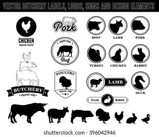 Butchery shop design elements vector set