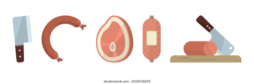 Vector de surtido de productos de carne fresca de la tienda de carnicería