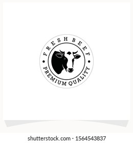 Butchery Shop Logo Design Template. Cow and meat cleaver knife vector design.