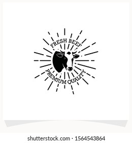 Butchery Shop Logo Design Template. Cow and meat cleaver knife vector design.