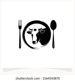Butchery Shop Logo Design Template. Cow and spoon vector design.