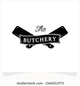 Butchery Shop Logo Design Template. Cow and meat cleaver knife vector design.