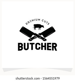 Butchery Shop Logo Design Template. Cow and meat cleaver knife vector design.