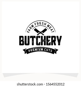 Butchery Shop Logo Design Template. Cow and meat cleaver knife vector design.