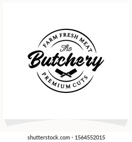 Butchery Shop Logo Design Template. Cow and meat cleaver knife vector design.