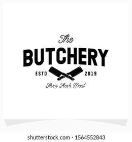 Butchery Shop Logo Design Template. Cow and meat cleaver knife vector design.