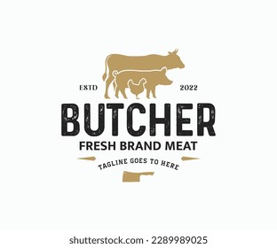 Butchery Shop Logo Design Template. Meat Label Template with Farm Animals