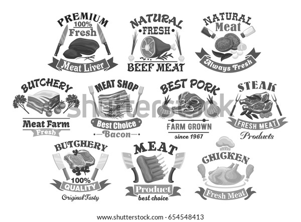 Butchery Shop Products Icons Set Vector Stock Vector Royalty Free