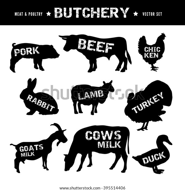 Download Butchery Shop Silhouettes Vector Set Stock Vector (Royalty Free) 395514406