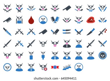 Butchery Tools flat vector illustration collection. An isolated icons on a white background.