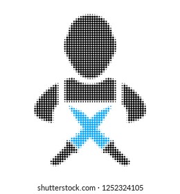 Butchery worker halftone dotted icon. Halftone pattern contains round points. Vector illustration of butchery worker icon on a white background.