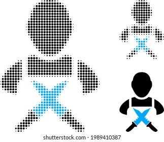 Butchery worker halftone dotted icon. Halftone array contains circle points. Vector illustration of butchery worker icon on a white background.