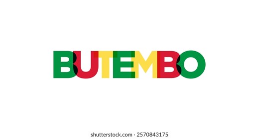 Butembo in the Congo emblem. The design features a geometric style, vector illustration with bold typography in a modern font. The graphic slogan lettering.