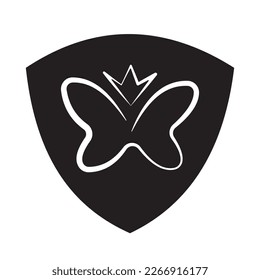 Buterfly Design vector logo in black shield, beauty and strong