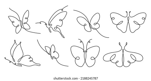 Dibujo lineal de la mariposa. Ilustración dibujada a mano por vectores. Una sola línea continua para logotipo o icono. Insectos configurados para icono o logotipo