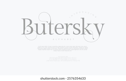 Butersky typography beauty fashion elegant minimalist serif italic fonts decorative wedding vintage retro logos. Minimal luxury font alphabet logo. Vector illustration