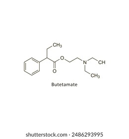 Butetamate flat skeletal molecular structure Antitussive drug used in cough treatment. Vector illustration scientific diagram.