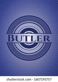 Butler Badge With Denim Background. Vector Illustration. Detailed.